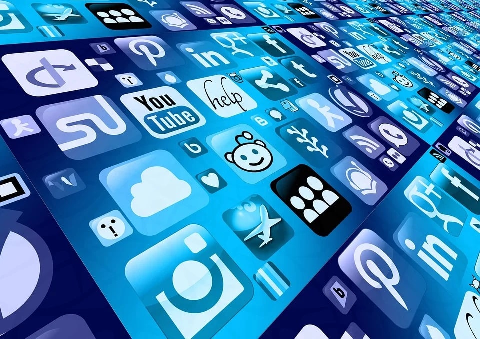 A digital screen with social media and other app icons