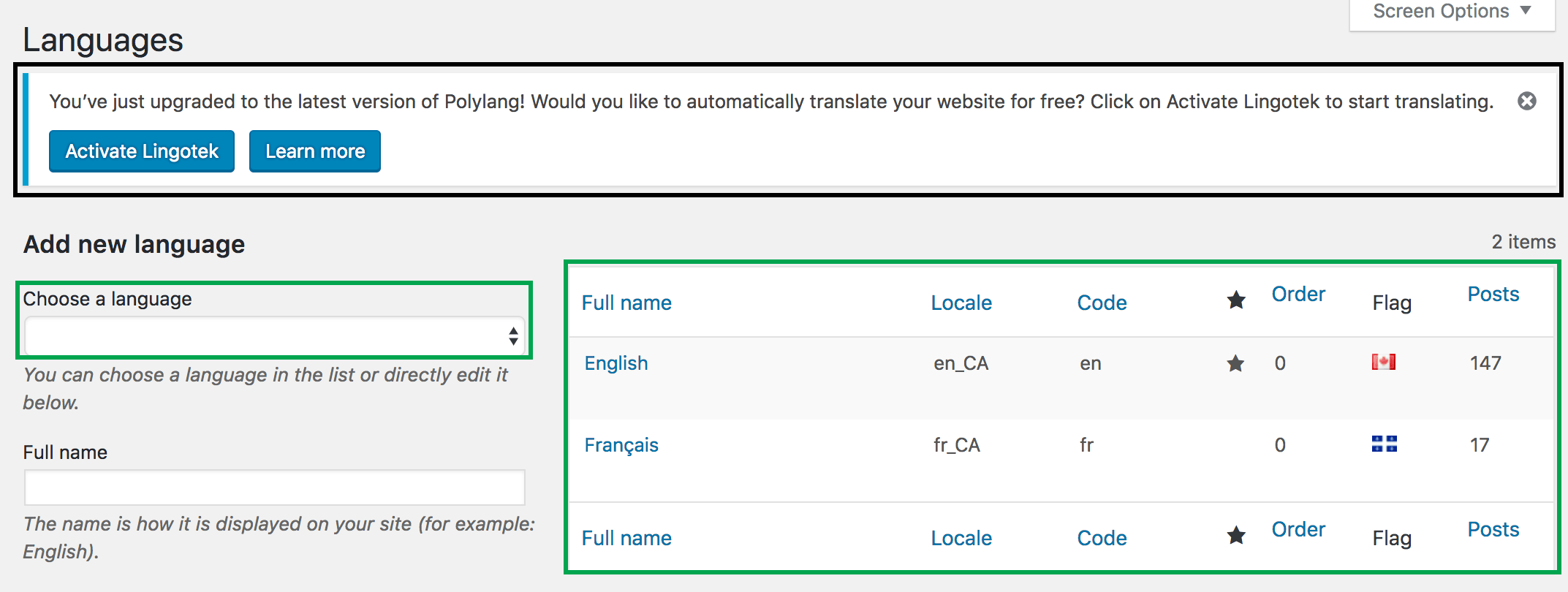 adding languages with polylang