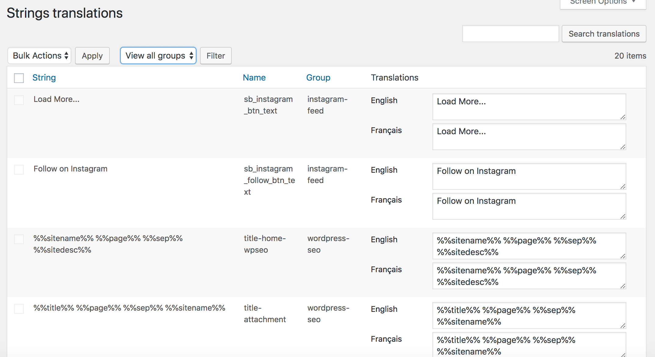strings translations with polylang