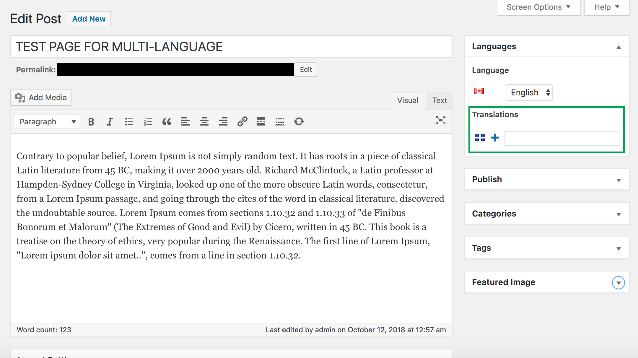 adding translations to wordpress posts or pages