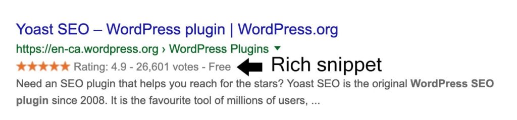 Rich snippets screenshot or example